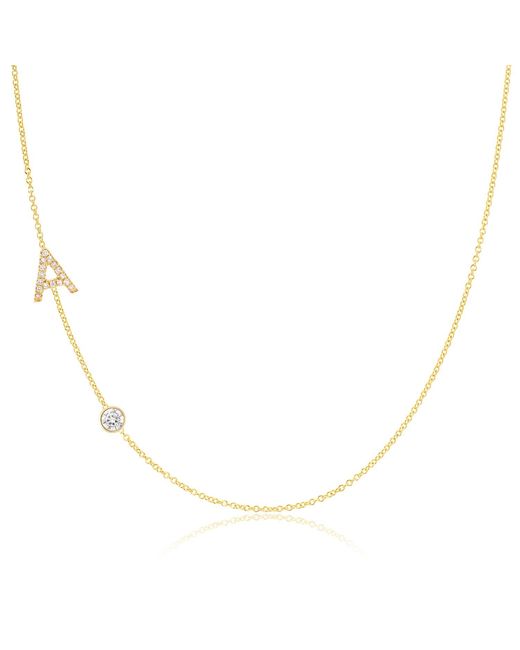 Maya Brenner Metallic Pavé Monogram Necklace With Diamond 14K