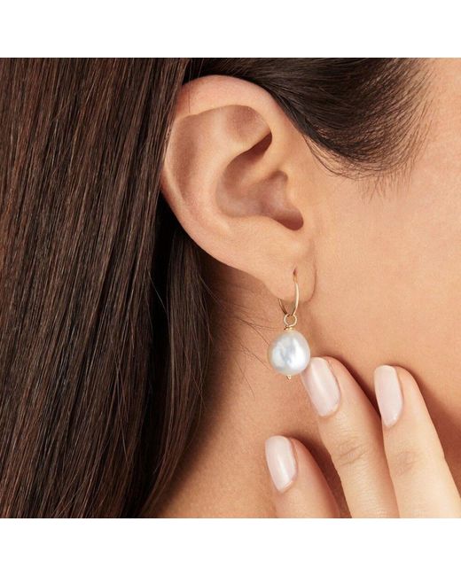 Lily & Roo Metallic Silver Large Pearl Drop Hoop Earrings