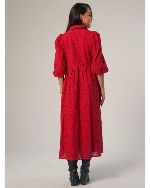 Rose & Nancy Lucille Cotton Embroidered Midi Shirt Dress