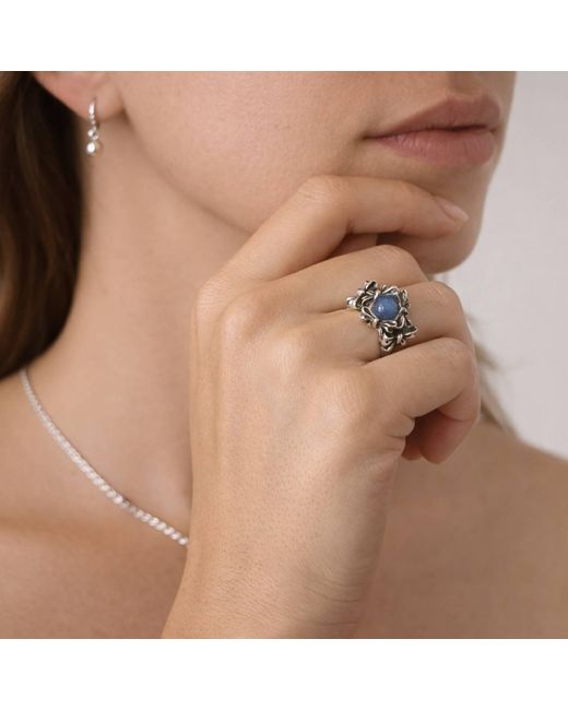Unaloe Metallic Sterling Bow-Inspired Ring With Kyanite Stone