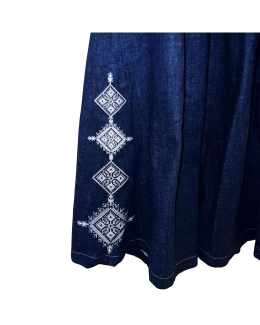 L2R THE LABEL Blue Dark Embellished Emberloom Denim Maxi Skirt