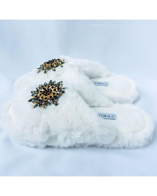 Yomisma White Faux Fur Slippers