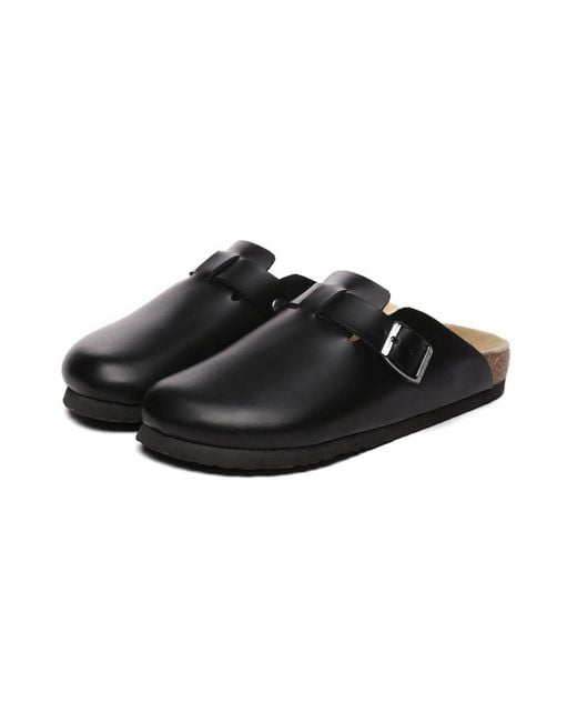 EverAu Australia Black Pintail Leather Comfort Clog Sandals