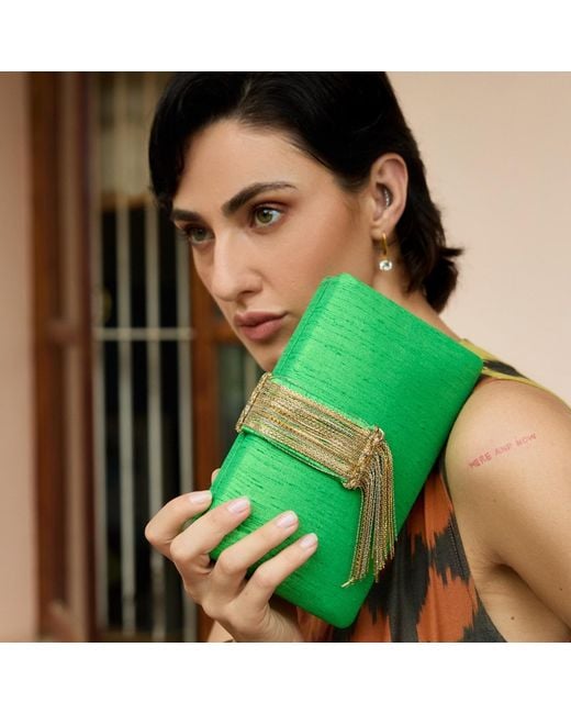 Simitri Green Moss Fringe Clutch