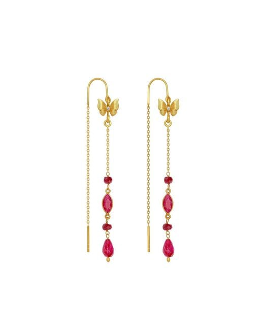 Karma and Luck White Opulent Soul Ruby Butterfly Drop Earrings