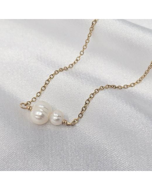 Harfi Metallic Dainty Two Freshwater Pearls Plated Necklace