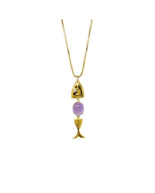 NASI SILVER Purple Swimming Fish Neshama Pendant- Amethyst & Freshwater Pearl