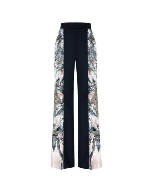 CASSANDRA HONE Blue Crepe Trouser With Silk Printed Sides