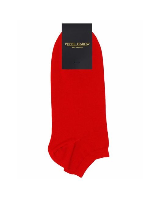 Peper Harow - Made in England Red Oxford Stripe Scarlet & Classic Trainer Socks Bundle for men
