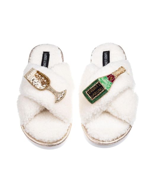 Laines London White Neutrals Laines Neutral Boucle Slippers With Bubbles Darling Brooches