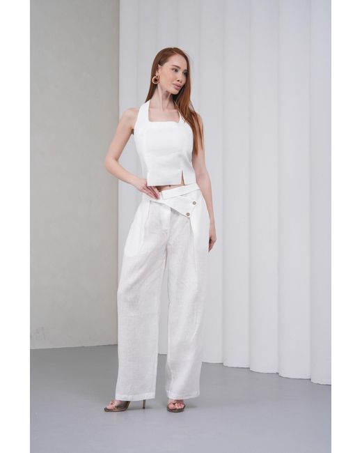 Lumina Eligma White The Halterline Linen Blouse