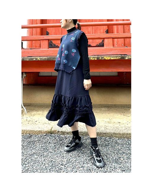Arto. Hello! Pixel Floral Viscose Crew Neck Ruffles Vest in Blue | Lyst