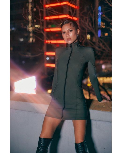 No'design Brown Zip-Up Khaki Mini Dress