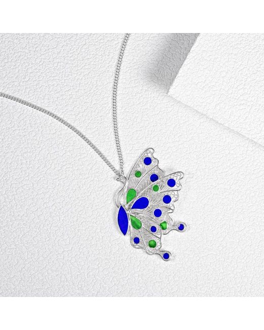 Far East Jewelry White Handcrafted & Enamel Butterfly Dance Necklace