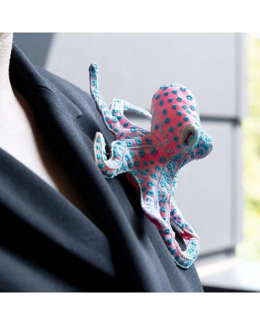 Nana Watanabe Blue Flora Octopus – Sculptural Embroidered Brooch