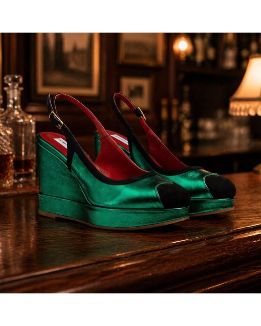 Rosamund Muir London Green Lavinia Metallic & Suede Wedges