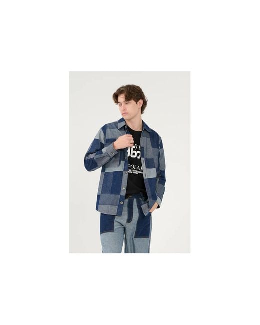 Win Out Blue Patchwork Denim Overshirt for men