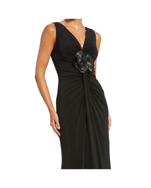 Mac Duggal Black Sleeveless Jersey Gown With 3D Flower
