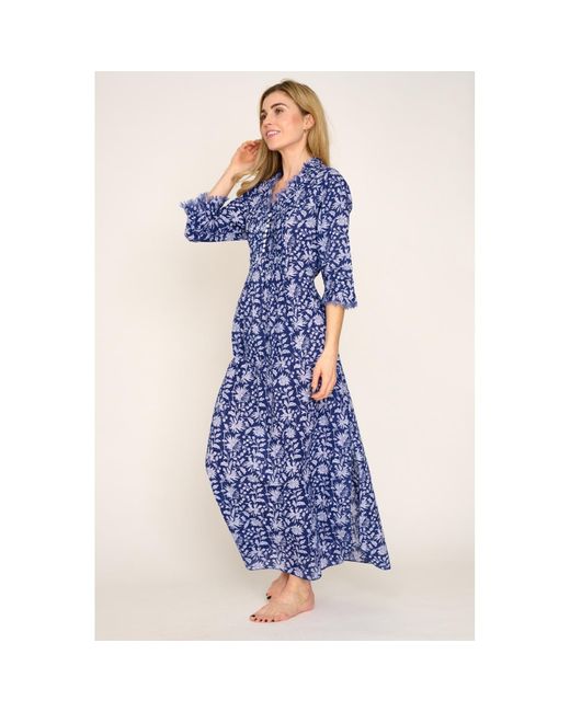 At Last Blue Cotton Annabel Maxi Dress In With White Flower