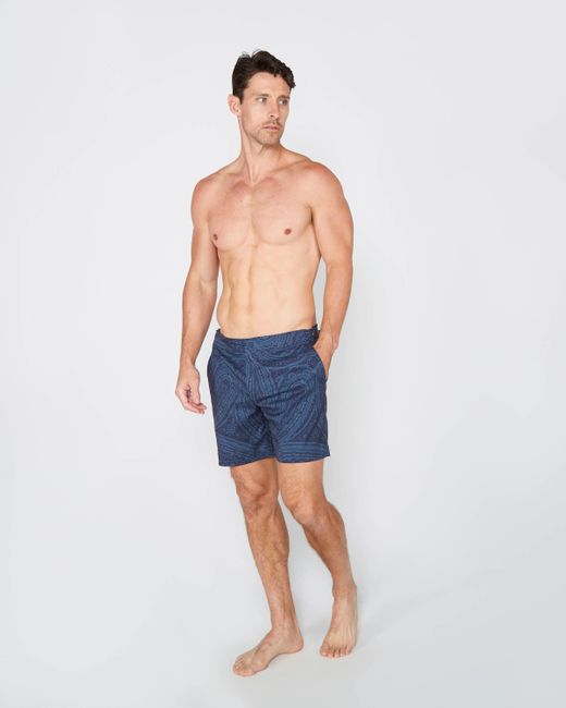 Lords of Harlech Blue Neptune Wild Paisley Oxford Tailored Swim Short for men