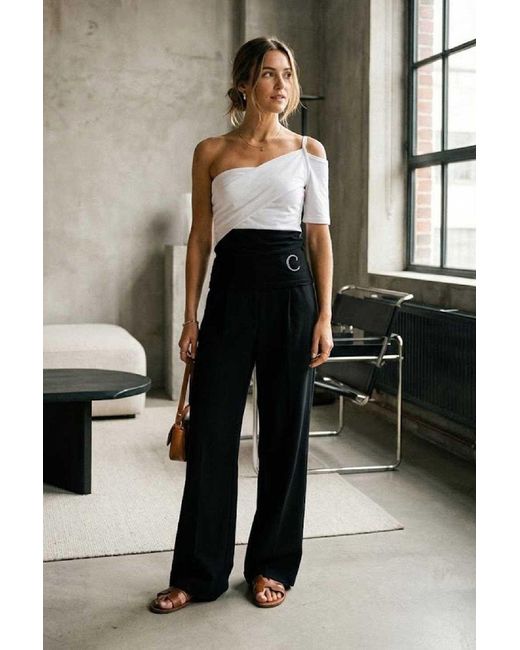 Conquista White Asymmetric Wrap Top With Contrast Panel