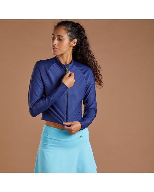NUMBAT Blue Stella Zipper Swim Crop Top With Long Sleeves