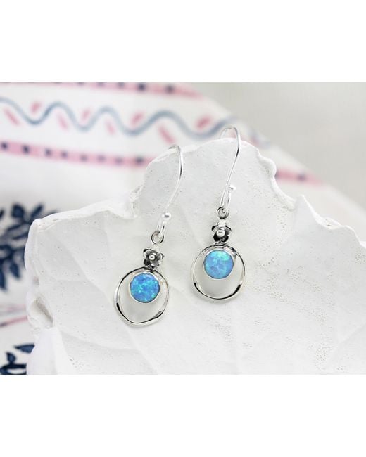 Isla Silver Blue Sterling Fire Opal Earrings With Flower Detail