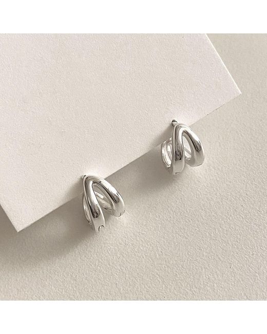 Cote Cache Metallic Mini Double Line Huggie Hoop Earrings