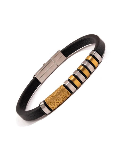 Ebru Jewelry Brown Fleur-De-Lis Dual Tone Leather Bracelet for men