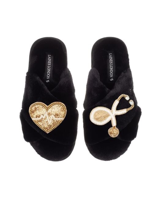 Laines London Blue Classic Laines Slippers With Doctor Brooches