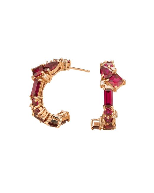 Juvetti Pink Rose Ruby & Diamond Medium Hoop Lanna Rose Earrings
