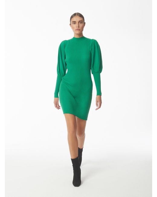 Sour Figs Green Funnel Neck Puff Sleeve Jumper Dress
