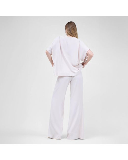 BLUZAT White Neutrals Ivoire Set With Blouse And Flared Trousers