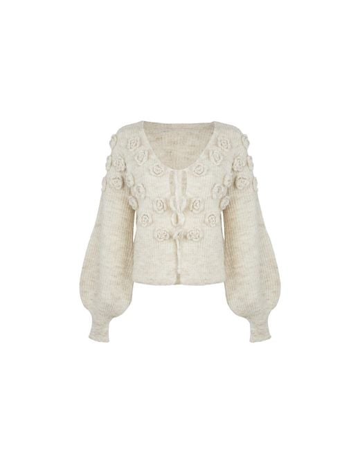 Saachi White Rosette Flower Cardigan