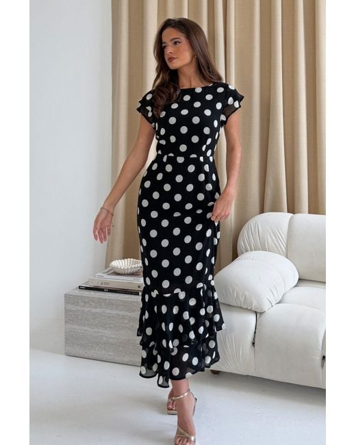 Girl In Mind Black Roxy Boat Neck Frill Midi Spot