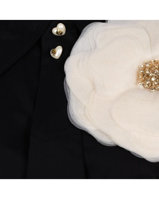 Laines London Black Laines Couture Tie Shirt With Cream Corsage
