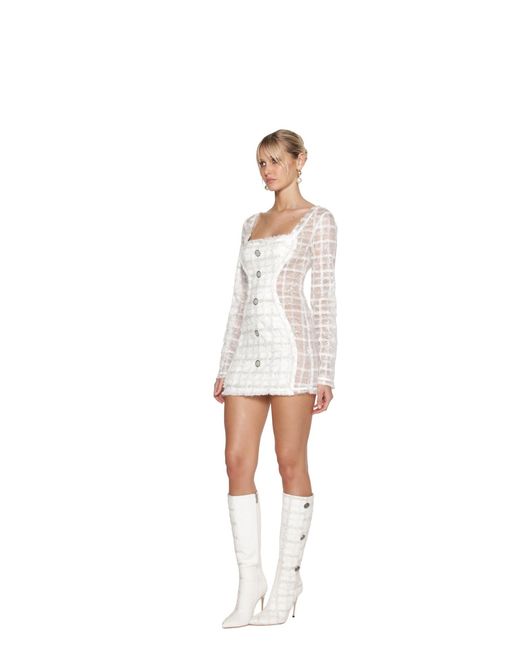 GOD SAVES QUEENS White Executive Tweed Dress
