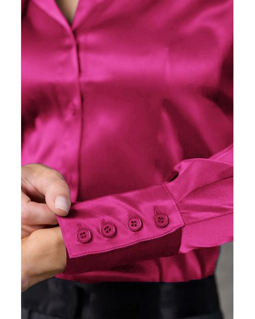 Madison / Savile Pink Wild Aster Haven Fitted Satin Shirt Two