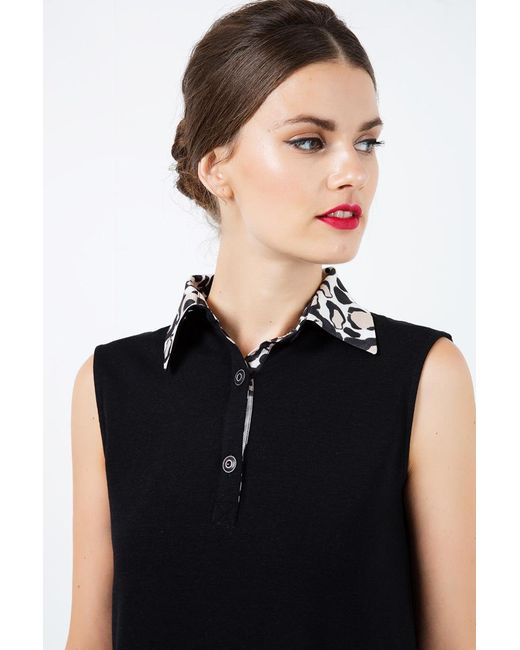 Conquista Black Silk Blend Sleeveless Top With Polo Collar