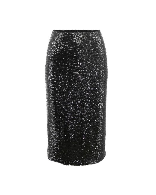 Noria Anis Black Glitz Sequined Midi Pencil Skirt