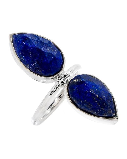 Heather Hawkins Jewelry Blue Double Lotus Beauty Semi-Precious Custom Cut Gemstone Ring
