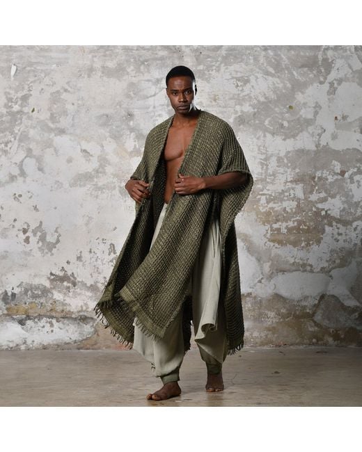 Zhenabia Green Neutrals Waffle Poncho Khaki