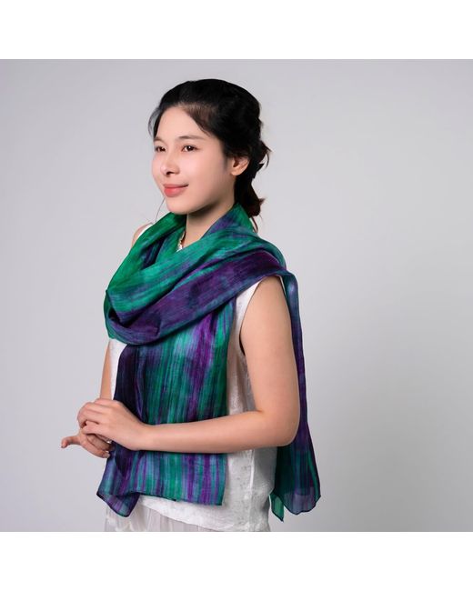 Silk and Bears Green Emerald & Brushstroke Silk Scarf – Hand-Dyed Mulberry Silk