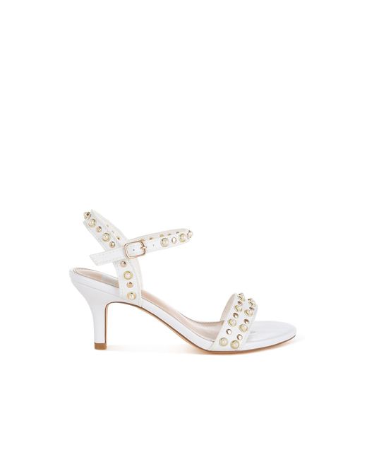 Rag & Co White Morosa Studded Real Leather Kitten Heel Sandalsin By Rag & Co
