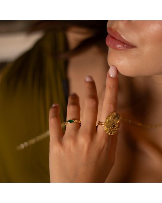 Ebru Jewelry Metallic Mystic Shell Adjustable Chunky Ring