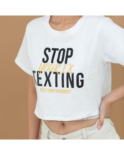 Rejected Hearts Club White Stop Texting Your Ex Crop Top Shirt