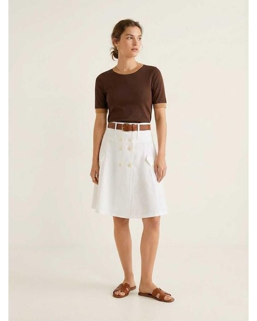 Conquista White Button-Front A-Line Cotton Skirt