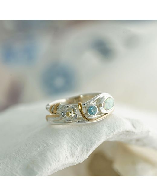 Isla Silver White Topaz & Fire Opal Flower Ring