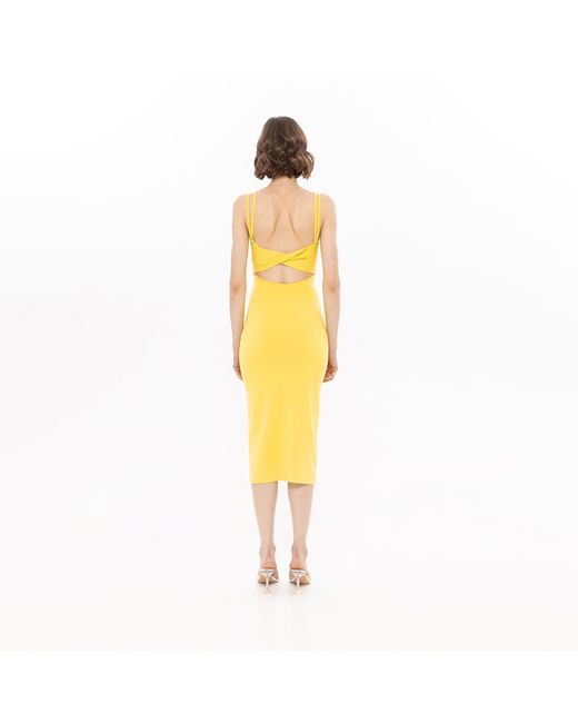 Nissa Yellow Knitted Midi Dress