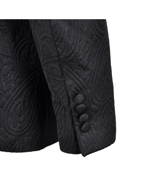 DAVID WEJ Black Kensington Double Breasted Shawl Lapel Jacquard Blazer for men